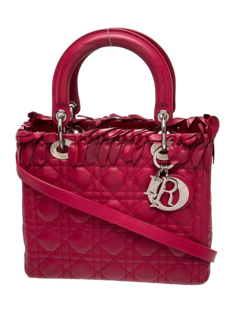 Christian Dior Cannage Ruffle Medium Lady Dior Red Leather Bag - Picture 1 of 5